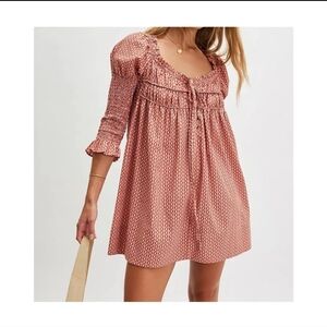 Pink Babydoll Mini Dress with Puff Sleeves Anthropologie Small